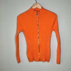 Belldini Ribbed Mock Neck Zip Up Sweater in Orange Size Medium NWT